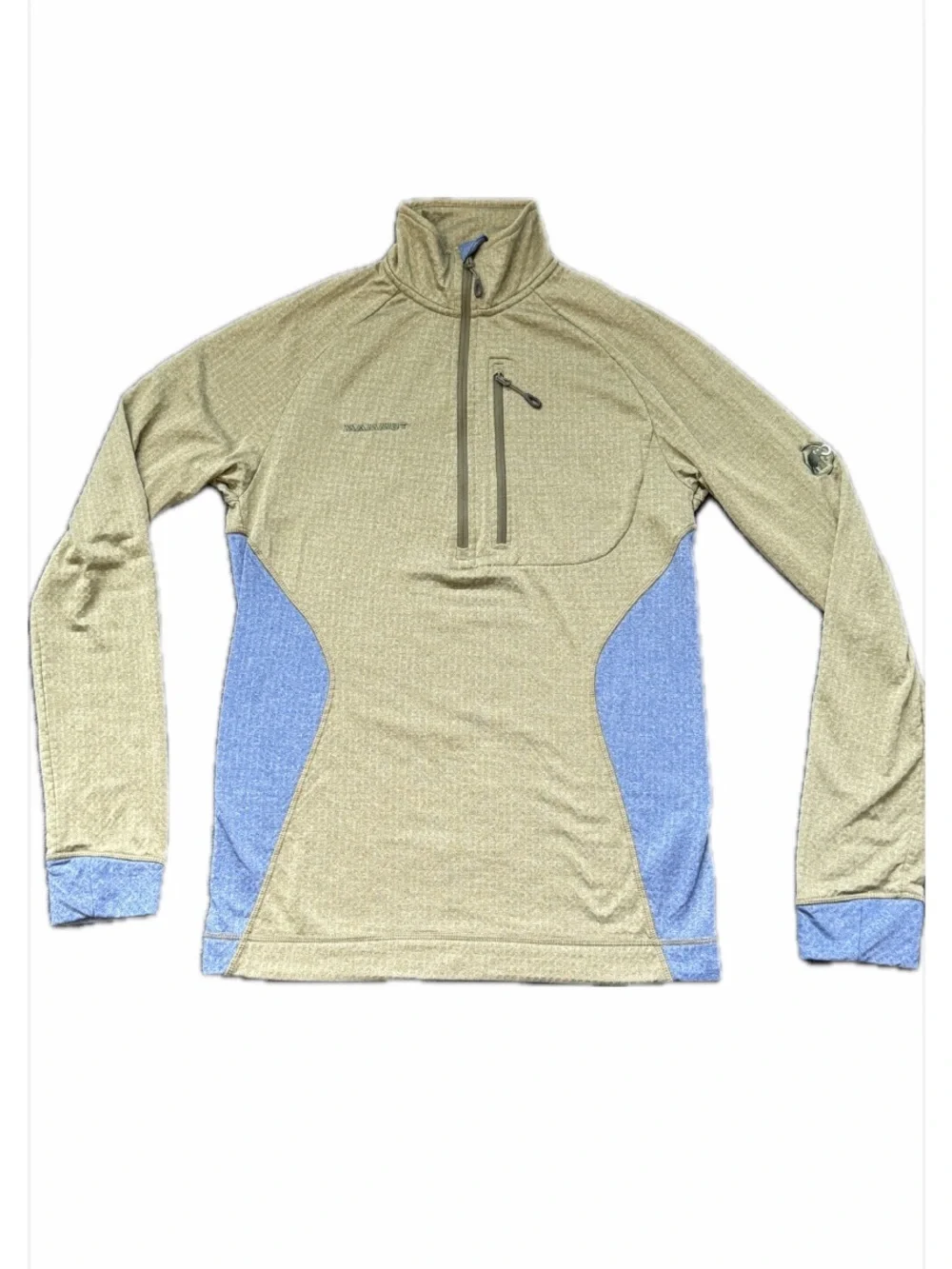 Mammut Men's Small Waffle Grid Technical Fleece Quarter Zip Sage & Blue